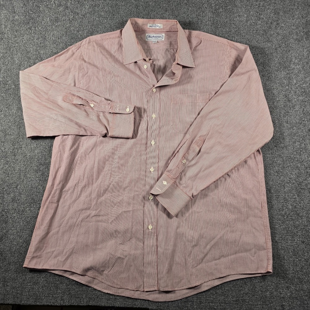 Burberrys of London Vintage Red White Stripe Button Front Dress Shirt USA 18-35